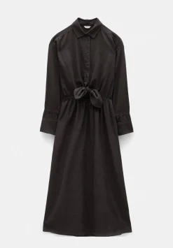 hush Dresses|Front Bow Linen Blend Maxi Shirt Dress Chocolate brown