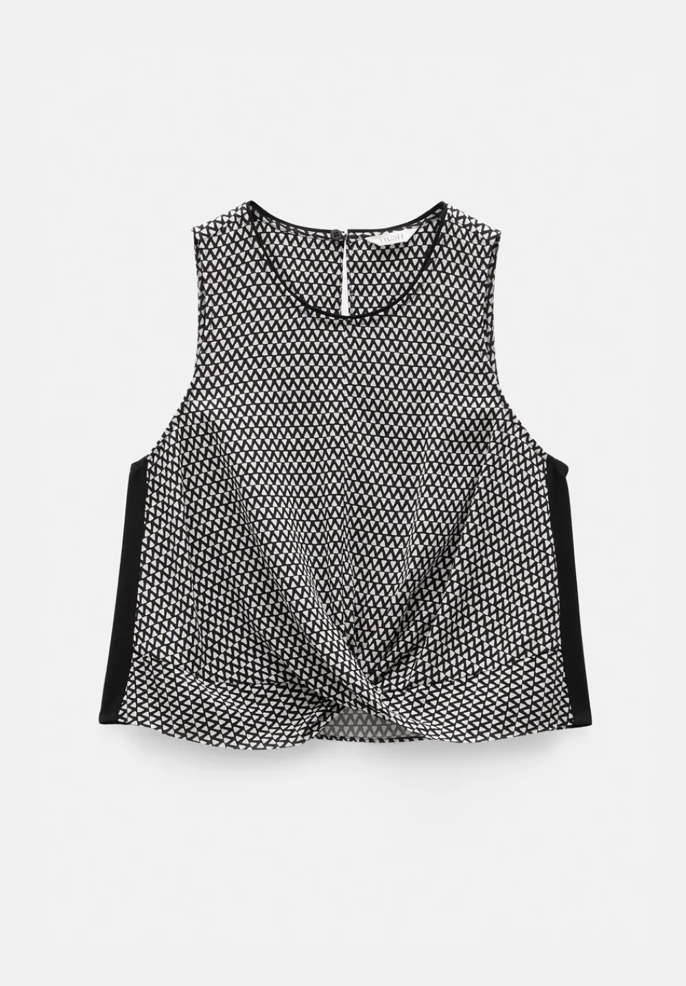 hush Tops & T-Shirts|Front Knot Crop Top Triangles Black