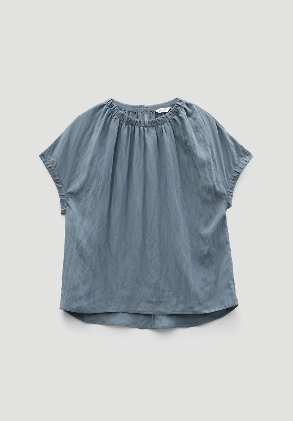 hush Tops & T-Shirts|Shirts & Blouses|Gathered Crew Neck Detail Top Stormy Blue