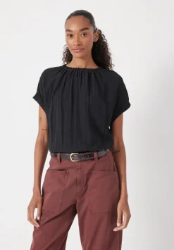 hush Tops & T-Shirts|Shirts & Blouses|Gathered Crew Neck Detail Top Black