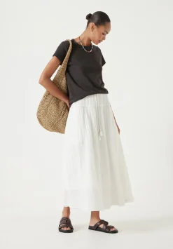 hush Skirts|Gathered Detail Midi Skirt Ecru White