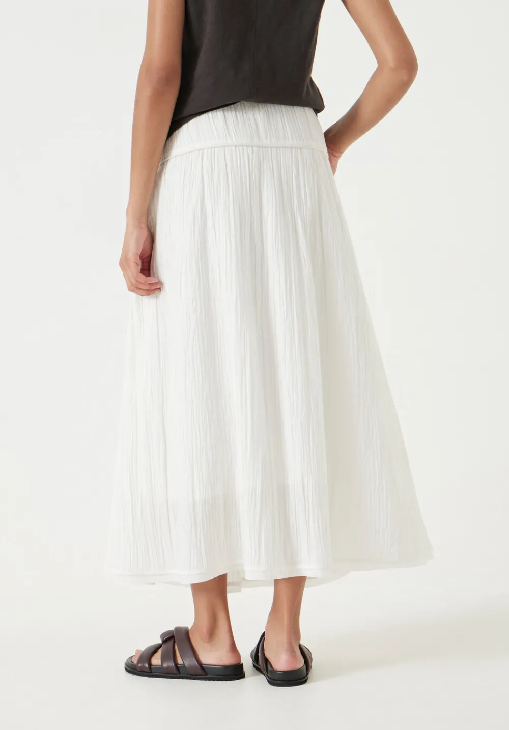 hush Skirts|Gathered Detail Midi Skirt Ecru White