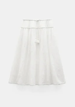 hush Skirts|Gathered Detail Midi Skirt Ecru White