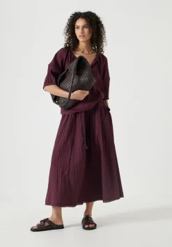 hush Skirts|Gathered Detail Midi Skirt Wine Red