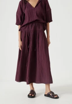 hush Skirts|Gathered Detail Midi Skirt Wine Red