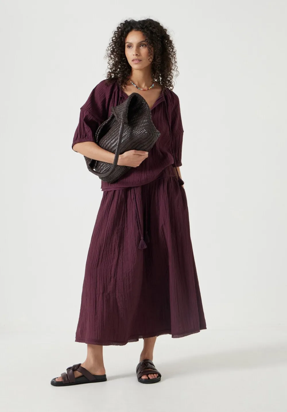 hush Skirts|Gathered Detail Midi Skirt Wine Red