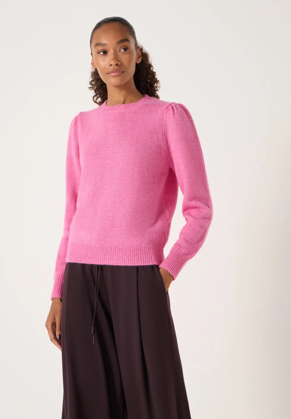hush Jumpers & Cardigans|Gathered Shoulder Wool Blend Jumper Bright Pink
