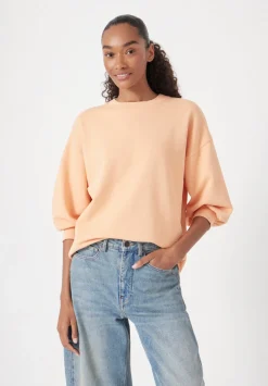 hush Sweatshirts & Hoodies|Gathered Sleeve Cotton Sweatshirt Apricot Orange
