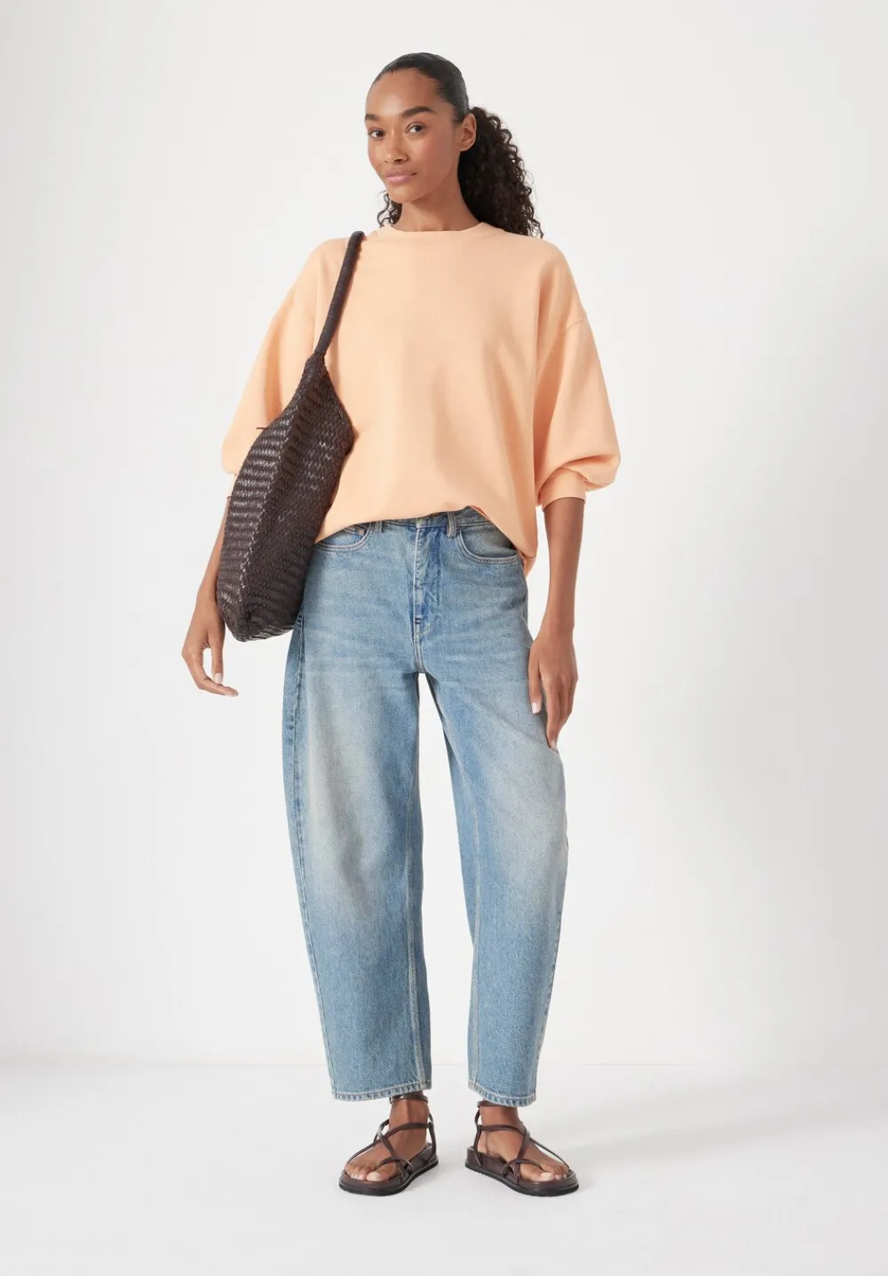 hush Sweatshirts & Hoodies|Gathered Sleeve Cotton Sweatshirt Apricot Orange