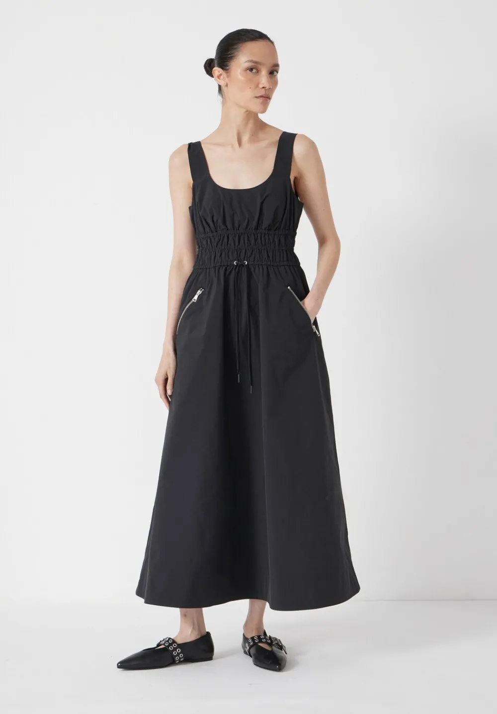 hush Dresses|Gathered Waist Midi Dress Black