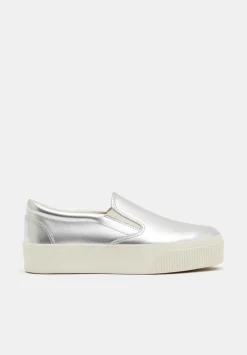 hush Trainers|Flats|Gili Flatform Leather Trainers Silver