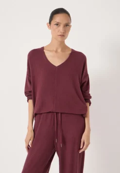 hush Tops & T-Shirts|Pyjamas & Nightwear|Gillian Supersoft V Neck Top Burgundy Purple