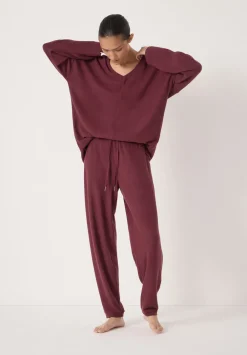 hush Tops & T-Shirts|Pyjamas & Nightwear|Gillian Supersoft V Neck Top Burgundy Purple