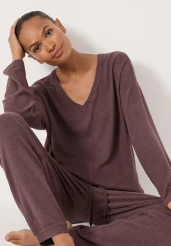 hush Tops & T-Shirts|Pyjamas & Nightwear|Gillian Supersoft V Neck Top Chocolate Melange