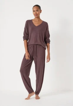 hush Tops & T-Shirts|Pyjamas & Nightwear|Gillian Supersoft V Neck Top Chocolate Melange