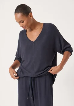 hush Tops & T-Shirts|Pyjamas & Nightwear|Gillian Supersoft V Neck Top Navy Blue