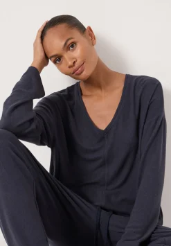 hush Tops & T-Shirts|Pyjamas & Nightwear|Gillian Supersoft V Neck Top Navy Blue