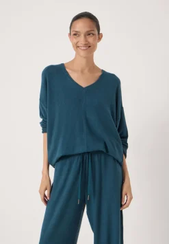 hush Tops & T-Shirts|Pyjamas & Nightwear|Gillian Supersoft V Neck Top Teal Blue