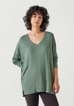 hush Tops & T-Shirts|Gillian Wide Jersey V Neck Top Khaki