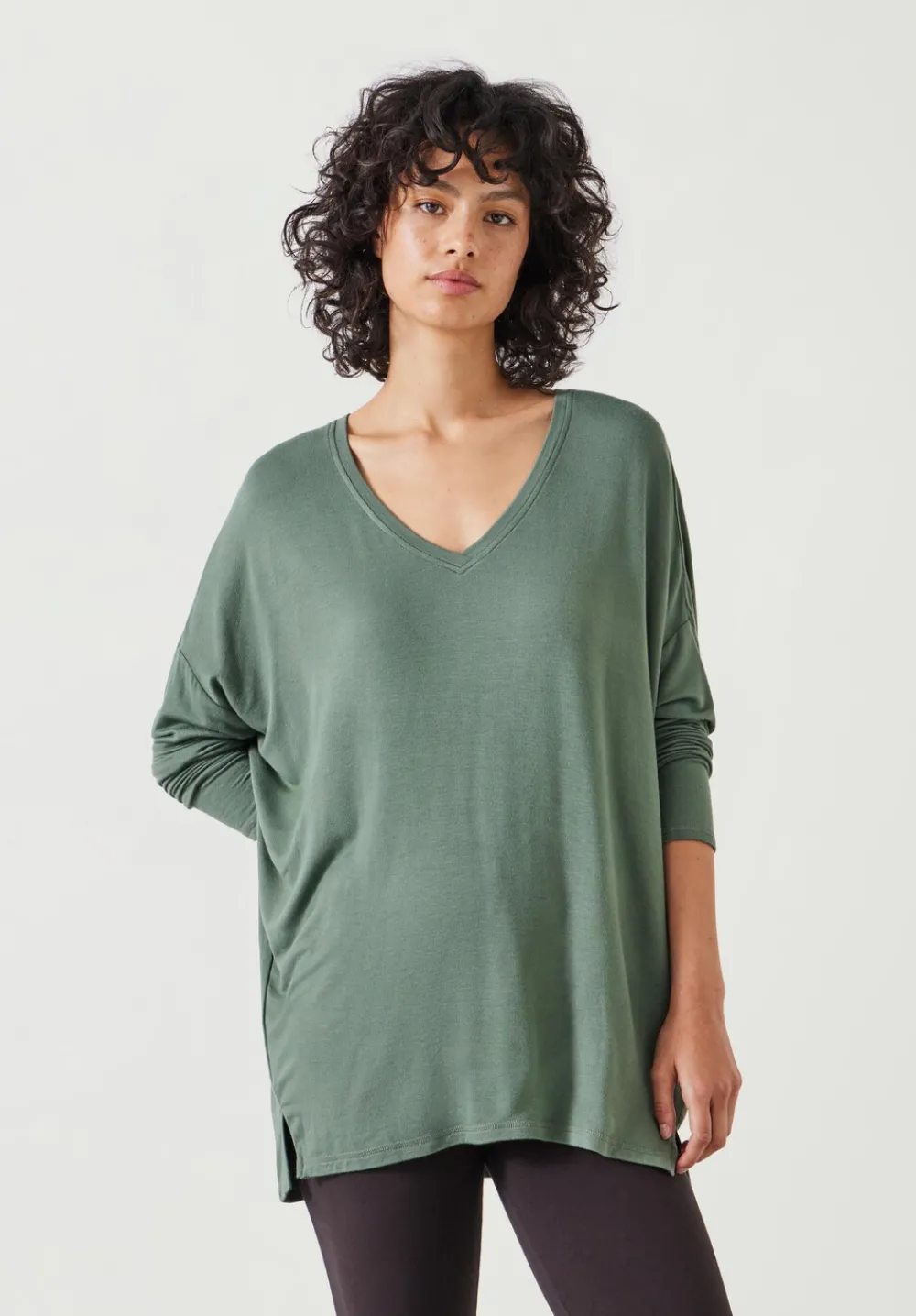 hush Tops & T-Shirts|Gillian Wide Jersey V Neck Top Khaki