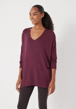 hush Tops & T-Shirts|Gillian Wide Jersey V Neck Top Wine Red