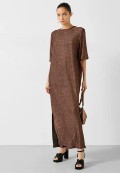 hush Dresses|Glitter Maxi T-shirt Dress Gunmetal Metallic