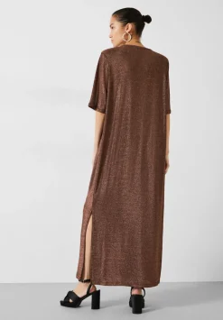 hush Dresses|Glitter Maxi T-shirt Dress Gunmetal Metallic
