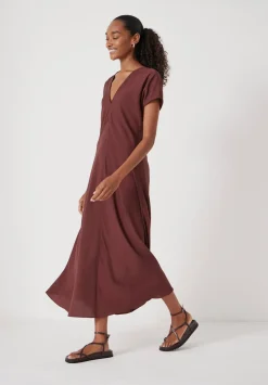 hush Dresses|Grace Air Flow V-Neck Maxi Dress Burgundy Brown