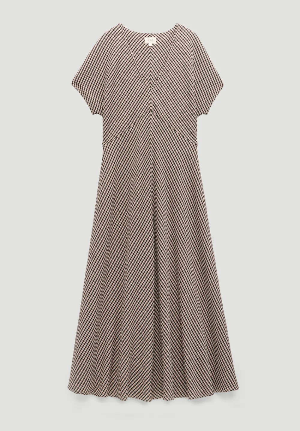 hush Dresses|Grace Jersey Gingham Check V-Neck Maxi Dress Taupe Brown