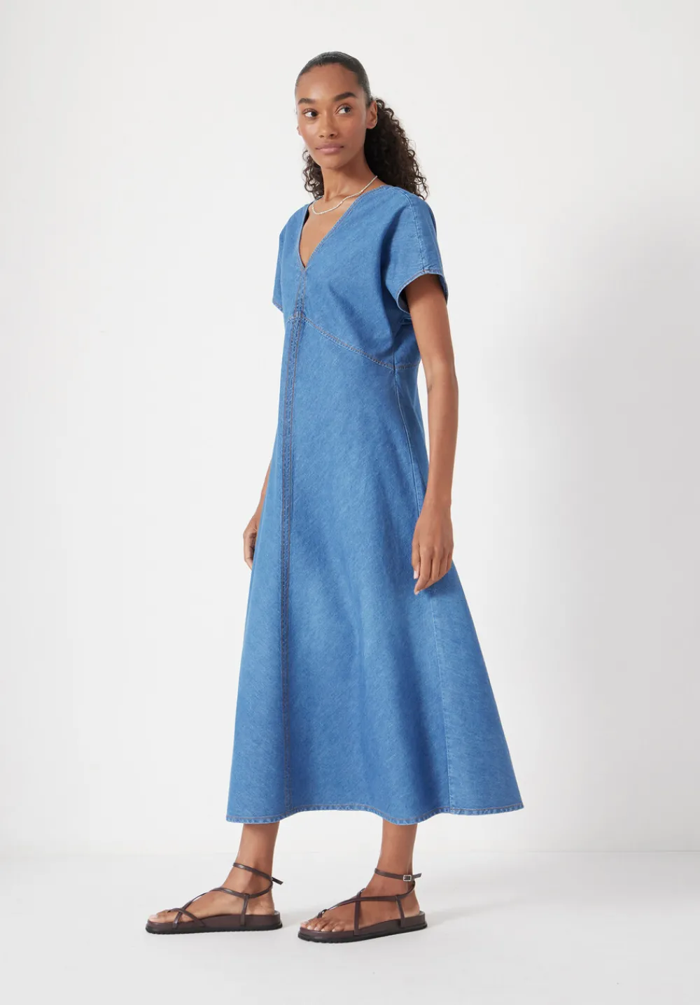 hush Dresses|Grace V Neck Denim Dress Vintage Wash Blue