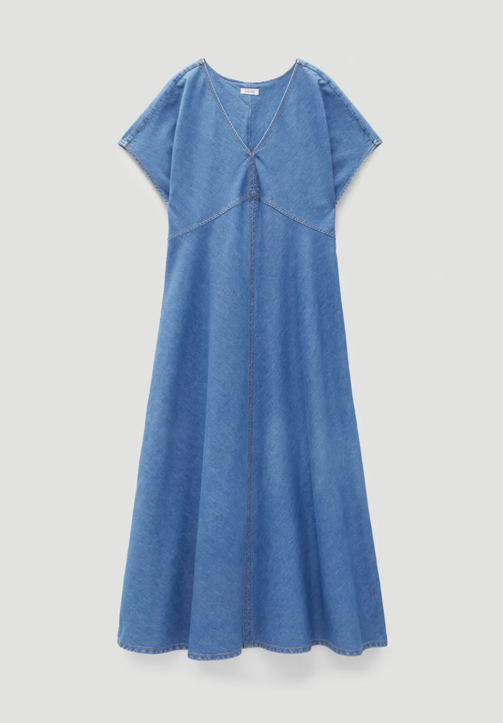 hush Dresses|Grace V Neck Denim Dress Vintage Wash Blue