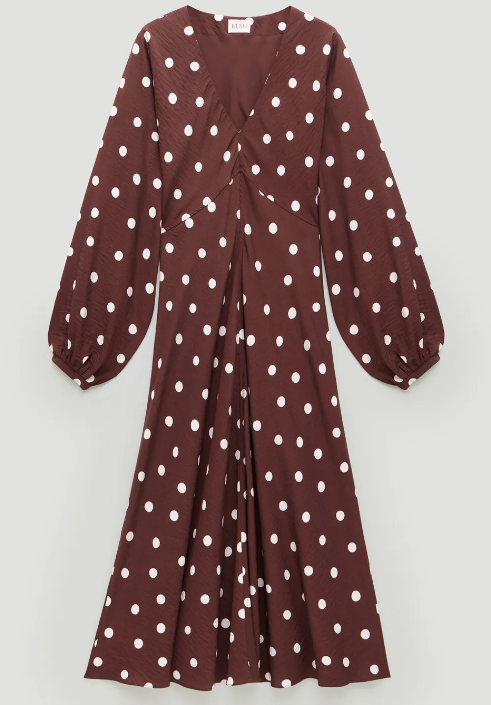hush Dresses|Grace V-Neck Long Sleeve Dress Polka Dot Brown