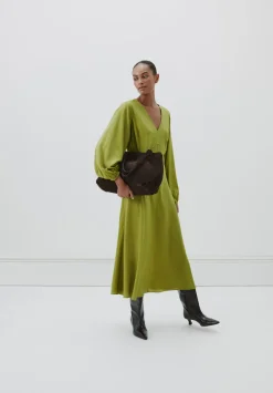 hush Dresses|Grace V-Neck Long Sleeve Dress Dark Olive Green