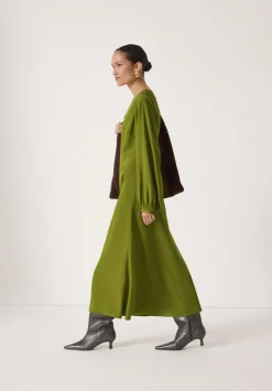hush Dresses|Grace V-Neck Long Sleeve Dress Dark Olive Green