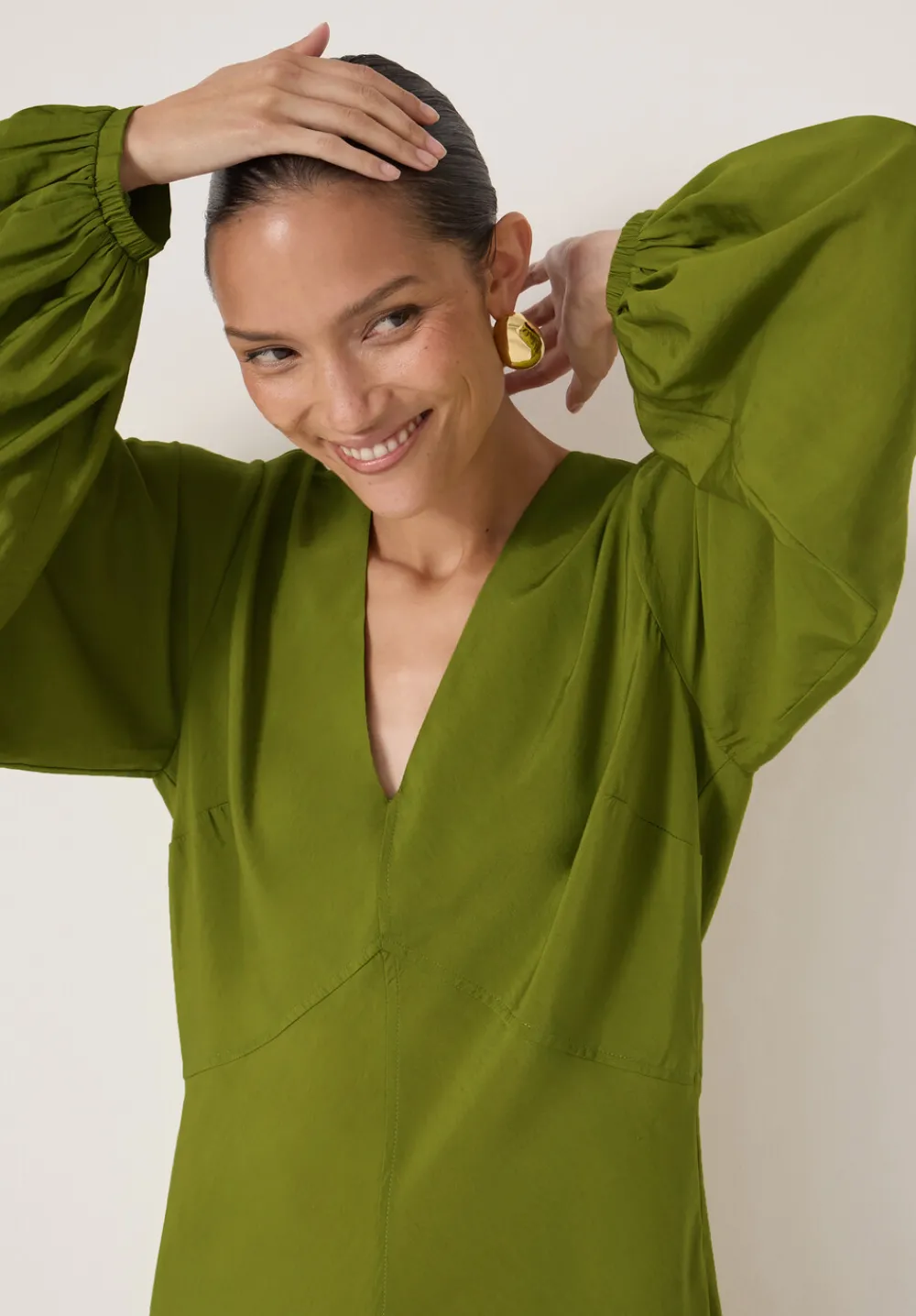 hush Dresses|Grace V-Neck Long Sleeve Dress Dark Olive Green