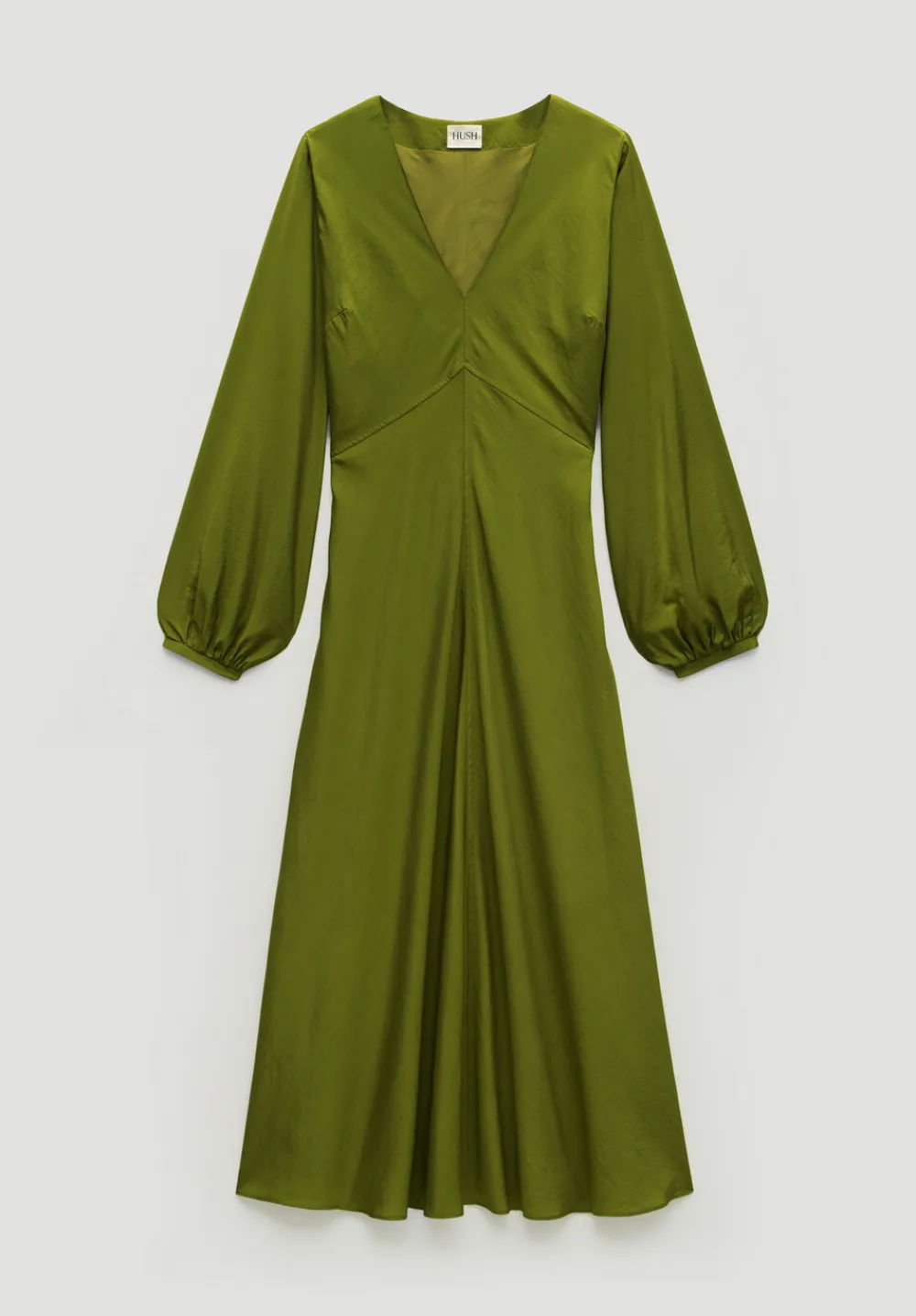 hush Dresses|Grace V-Neck Long Sleeve Dress Dark Olive Green