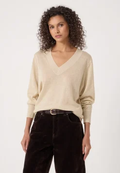 hush Jumpers & Cardigans|Gracey V Neck Metallic Jumper Metallic Gold