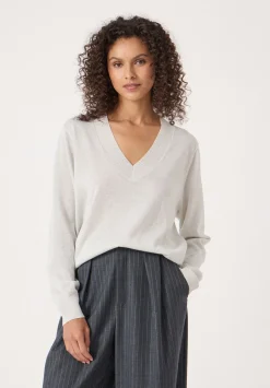 hush Jumpers & Cardigans|Gracey V Neck Metallic Jumper Silver Lurex