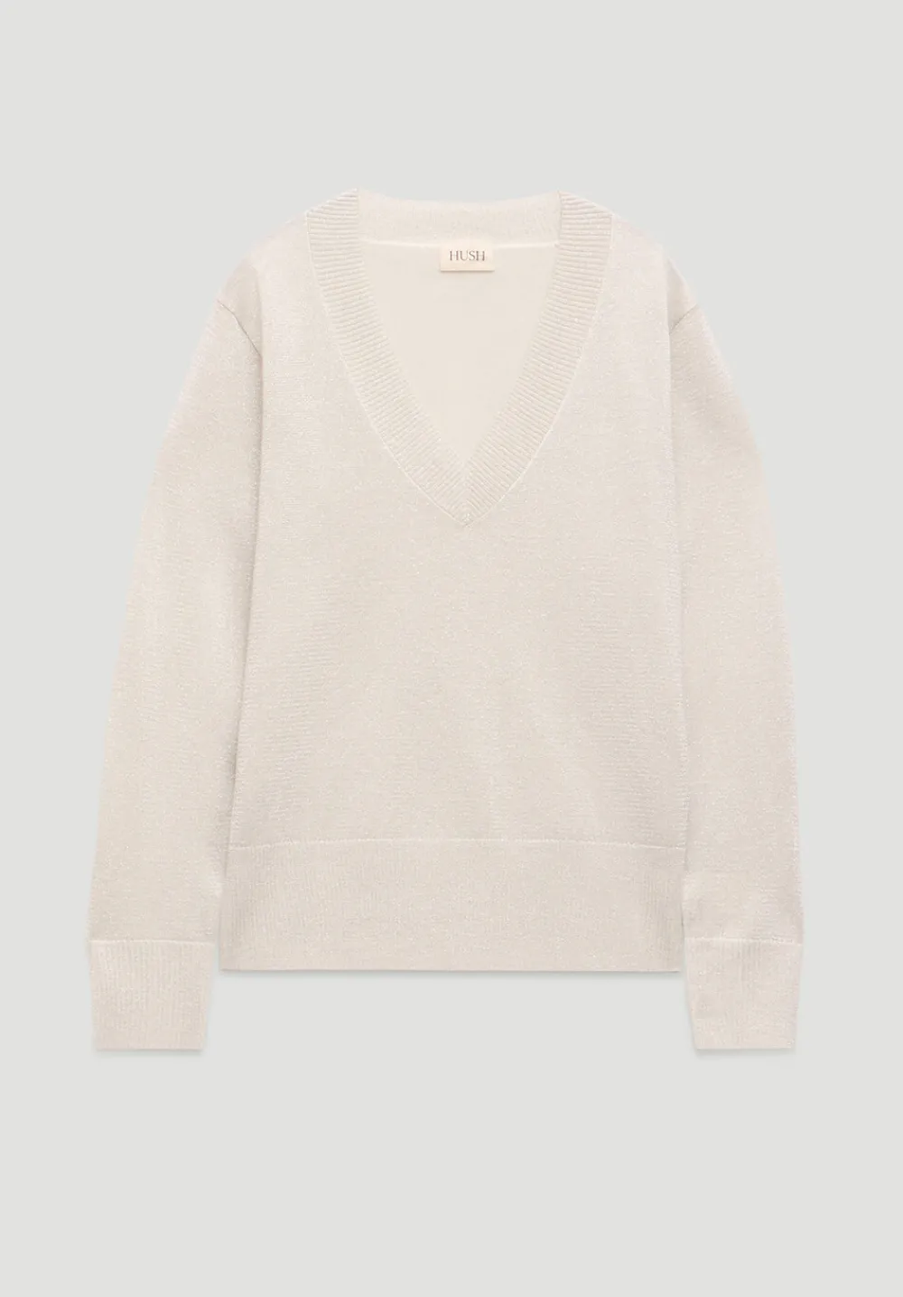 hush Jumpers & Cardigans|Gracey V Neck Metallic Jumper Silver Lurex