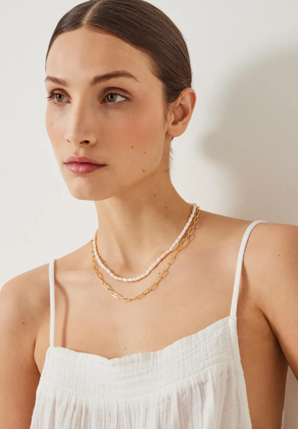 hush Jewellery|Hadley Hammered Pearl and Chain Necklace Gold - Jewellery