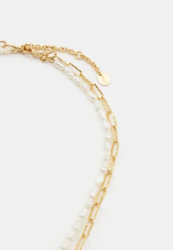 hush Jewellery|Hadley Hammered Pearl and Chain Necklace Gold - Jewellery