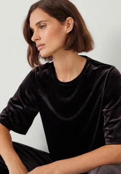 hush Tops & T-Shirts|Hadley Velvet T-Shirt Raisin Brown