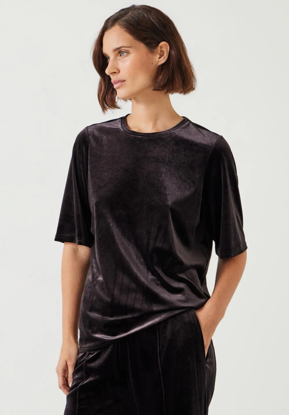 hush Tops & T-Shirts|Hadley Velvet T-Shirt Raisin Brown