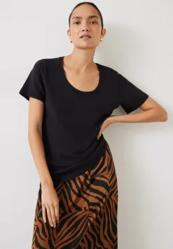 hush Tops & T-Shirts|Hari Scoop Neck Cotton Slub T-Shirt Black