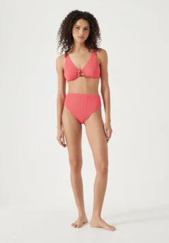 hush Swimwear & Beachwear|Harper High Waisted Crinkle Bikini Bottoms Coral Pink