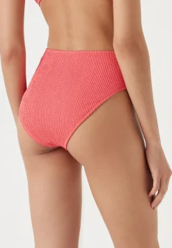hush Swimwear & Beachwear|Harper High Waisted Crinkle Bikini Bottoms Coral Pink