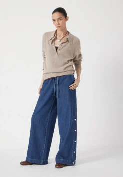 hush Jeans|Harri Popper Detail Wide Leg Jeans Grey Blue Wash