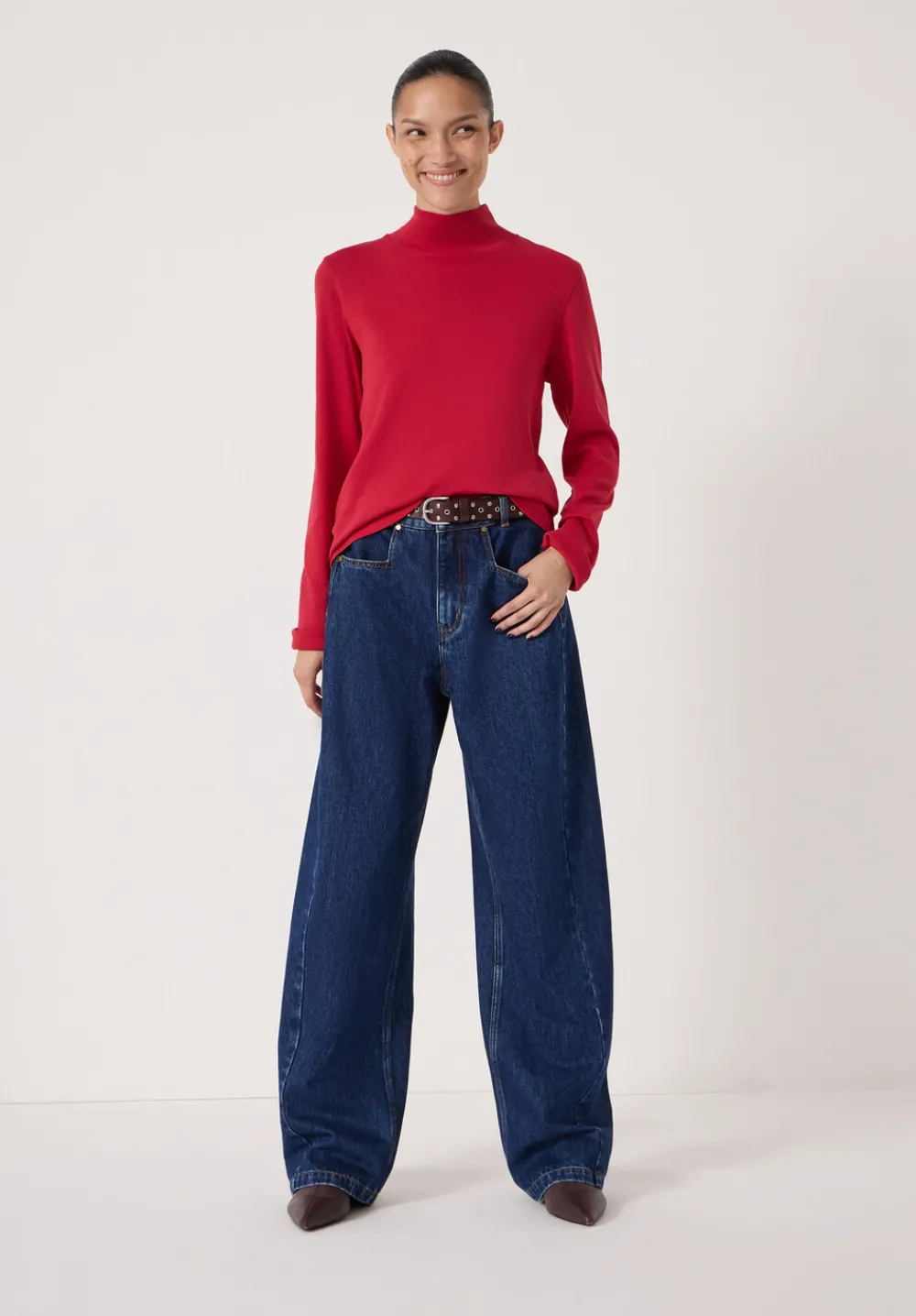 hush Tops & T-Shirts|High Neck Midweight Jersey Top Ruby Red