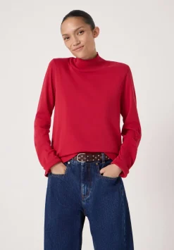hush Tops & T-Shirts|High Neck Midweight Jersey Top Ruby Red