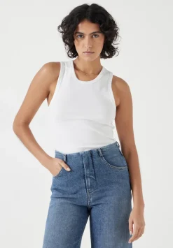 hush Tops & T-Shirts|High Neck Ribbed Vest White